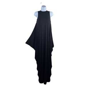 Locker Room Maxi Dress sz S Black Asymmetrical Draped Sleeveless lagen look